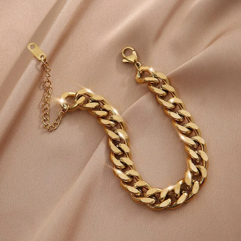 316L Stainless Steel 2021 Punk Simple Cuban Link Chain Bracelet Women