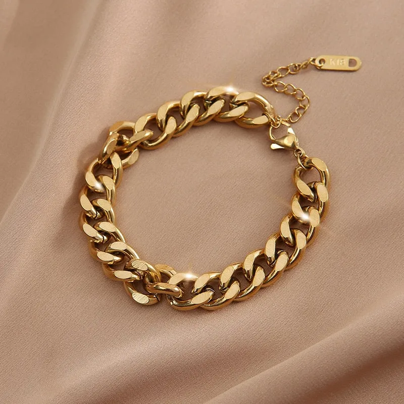 316L Stainless Steel 2021 Punk Simple Cuban Link Chain Bracelet Women
