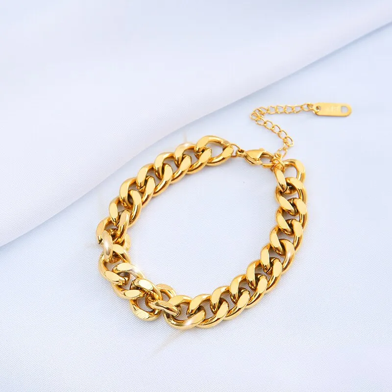 316L Stainless Steel 2021 Punk Simple Cuban Link Chain Bracelet Women