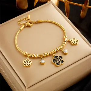 316L Stainless Steel Flower Zircon Charm Bracelet For Women