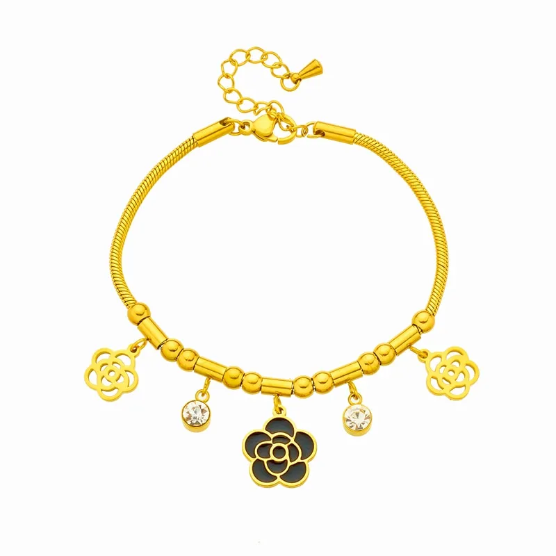 316L Stainless Steel Flower Zircon Charm Bracelet For Women