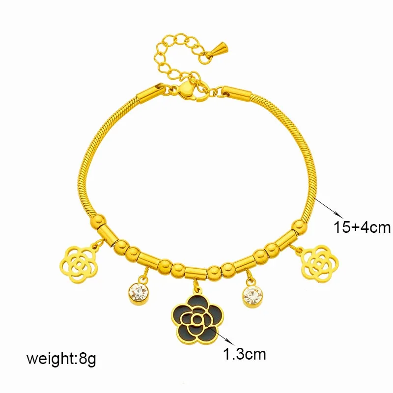 316L Stainless Steel Flower Zircon Charm Bracelet For Women