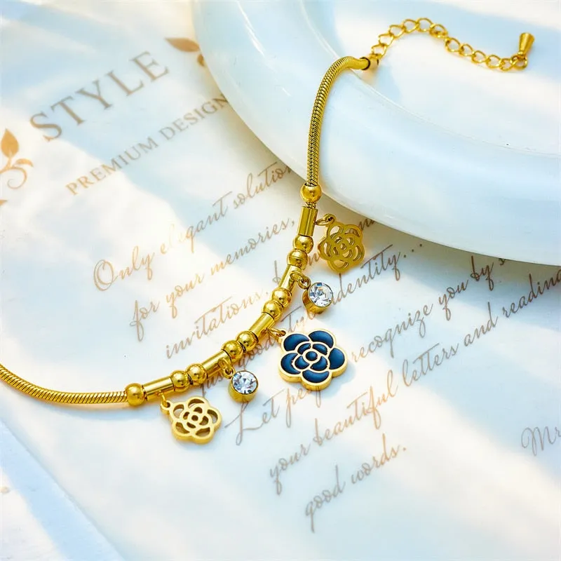 316L Stainless Steel Flower Zircon Charm Bracelet For Women