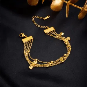 316L Stainless Steel Gold Color Multilayer Heart Chains Bracelet For Women