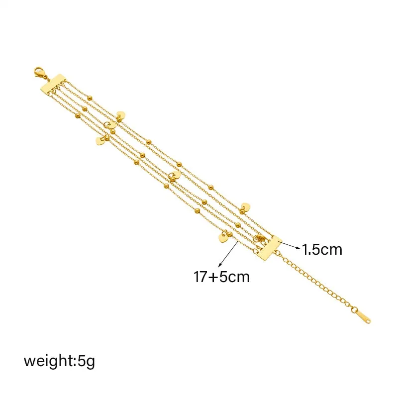 316L Stainless Steel Gold Color Multilayer Heart Chains Bracelet For Women