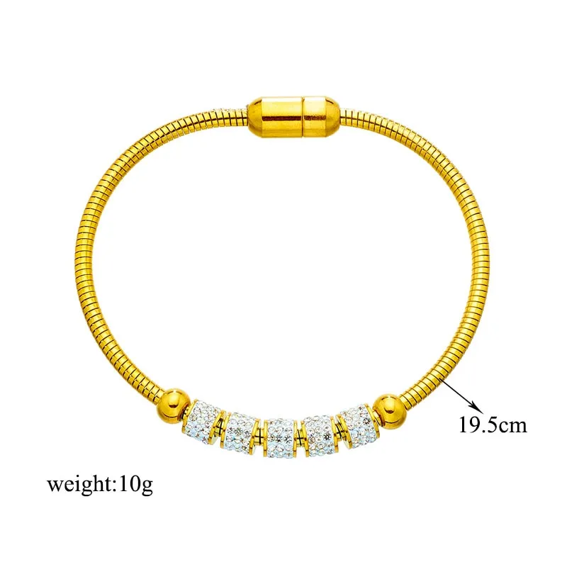 316L Stainless Steel Gold Color Rhinestone Beaded Bracelet For Women