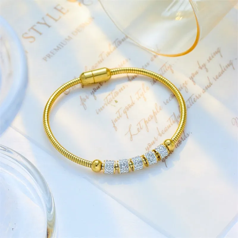 316L Stainless Steel Gold Color Rhinestone Beaded Bracelet For Women