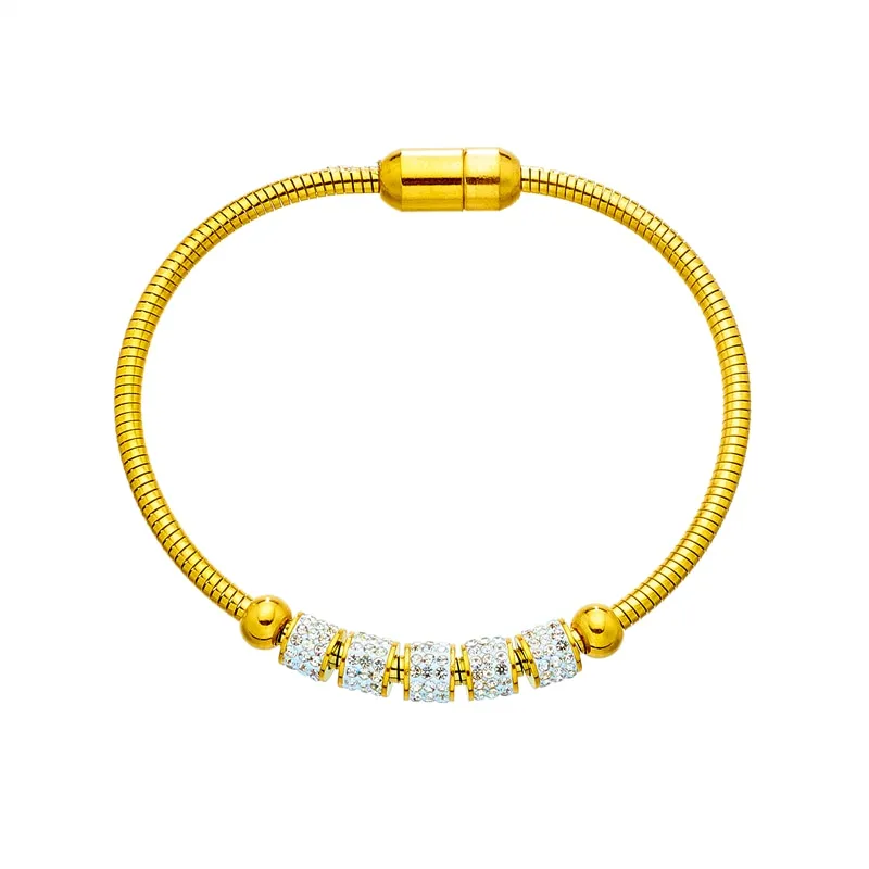 316L Stainless Steel Gold Color Rhinestone Beaded Bracelet For Women