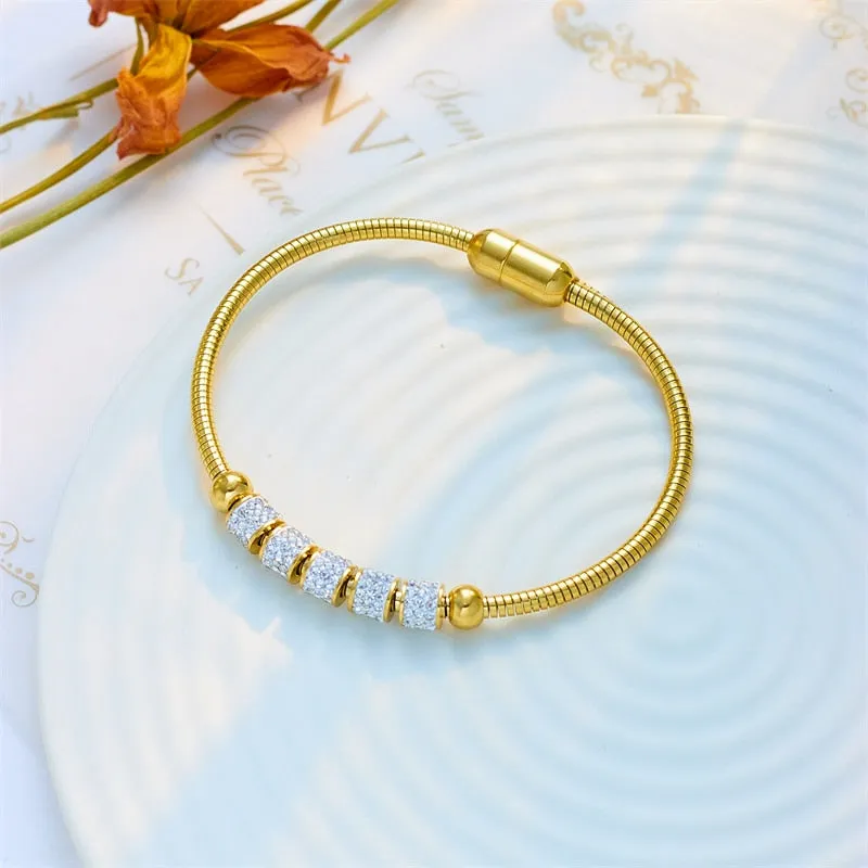 316L Stainless Steel Gold Color Rhinestone Beaded Bracelet For Women
