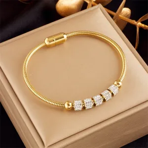 316L Stainless Steel Gold Color Rhinestone Beaded Bracelet For Women