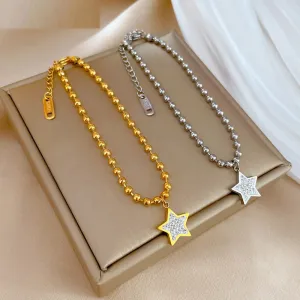 316L Stainless Steel Gold Silver Color Pentagram Star Charm Bracelet For Women