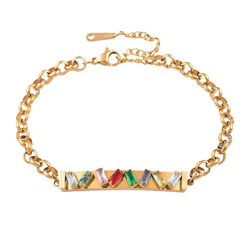316L Stainless Steel high quality Colorful Square Zircon Charm Bracelet For Women