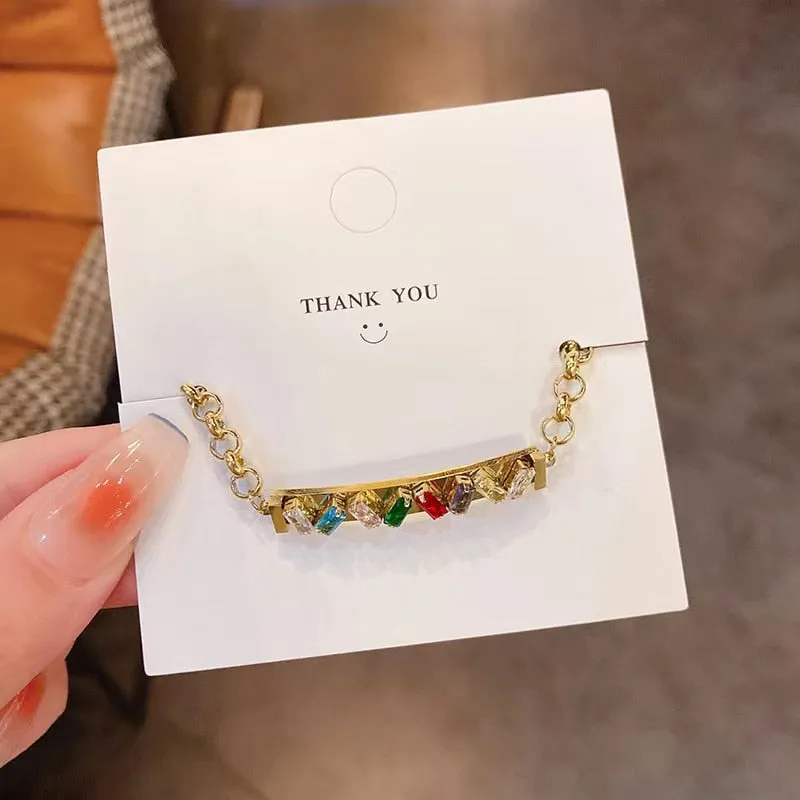 316L Stainless Steel high quality Colorful Square Zircon Charm Bracelet For Women