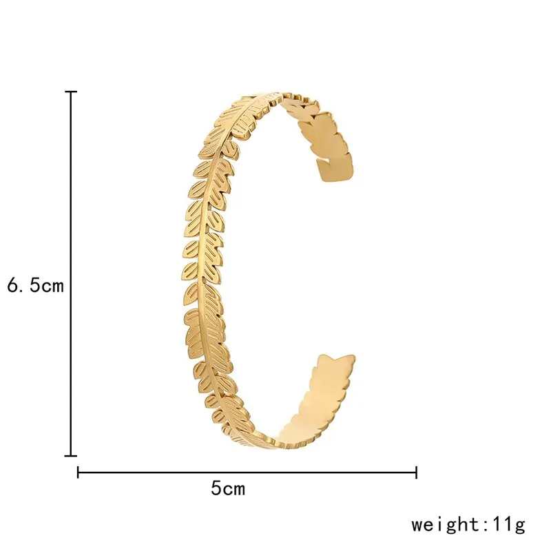 316L Stainless Steel Leaf Open Bangle For Women