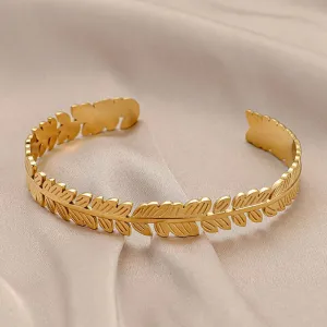 316L Stainless Steel Leaf Open Bangle For Women