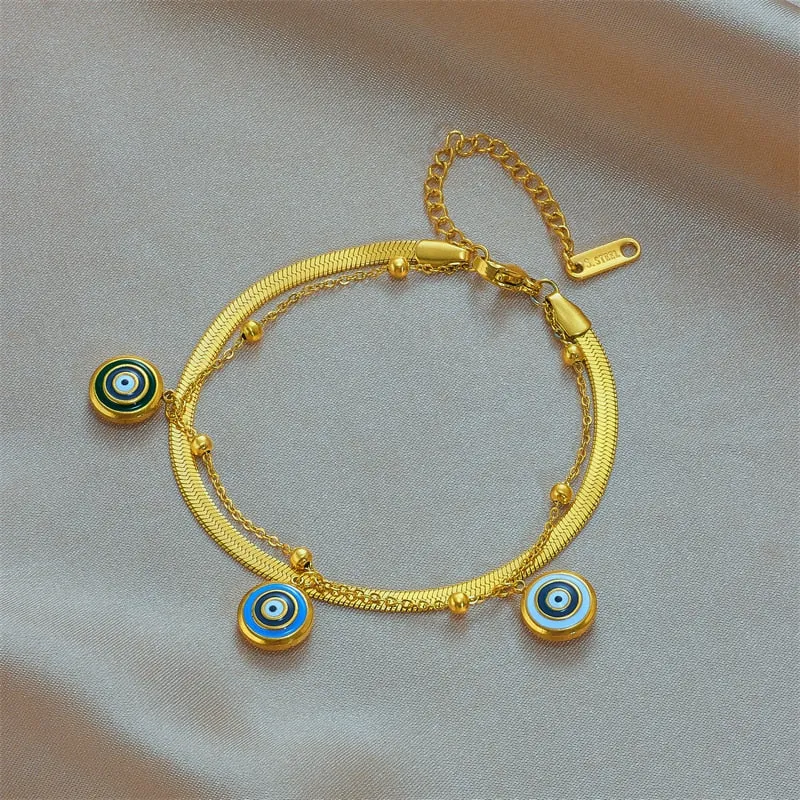 316L Stainless Steel Round Eyeball Charm Bracelet For Women