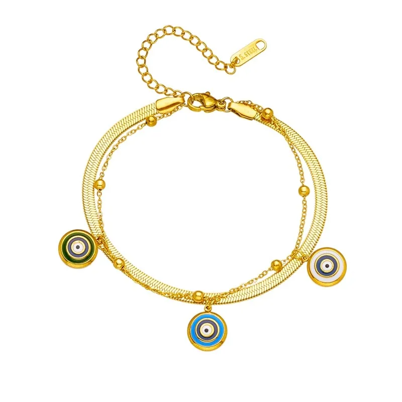 316L Stainless Steel Round Eyeball Charm Bracelet For Women