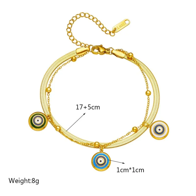 316L Stainless Steel Round Eyeball Charm Bracelet For Women