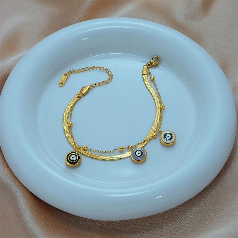 316L Stainless Steel Round Eyeball Charm Bracelet For Women