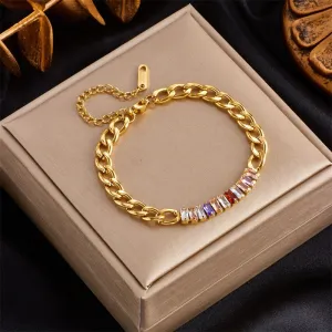 316L Stainless Steel Square Colored Zircon Bracelet For Women