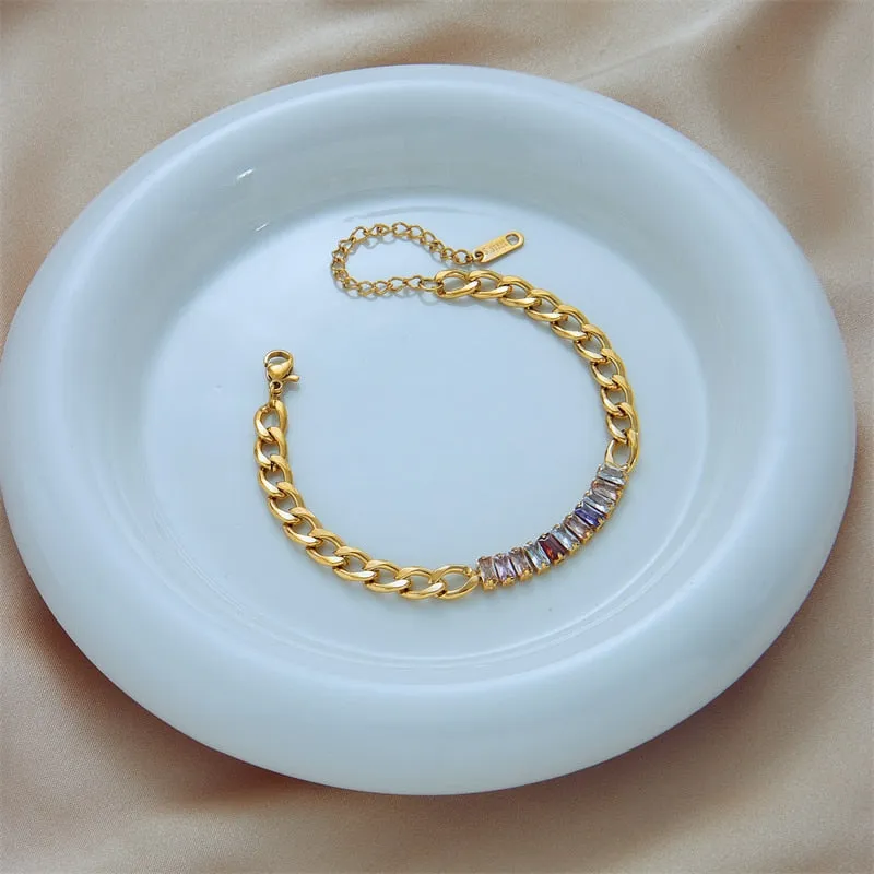 316L Stainless Steel Square Colored Zircon Bracelet For Women