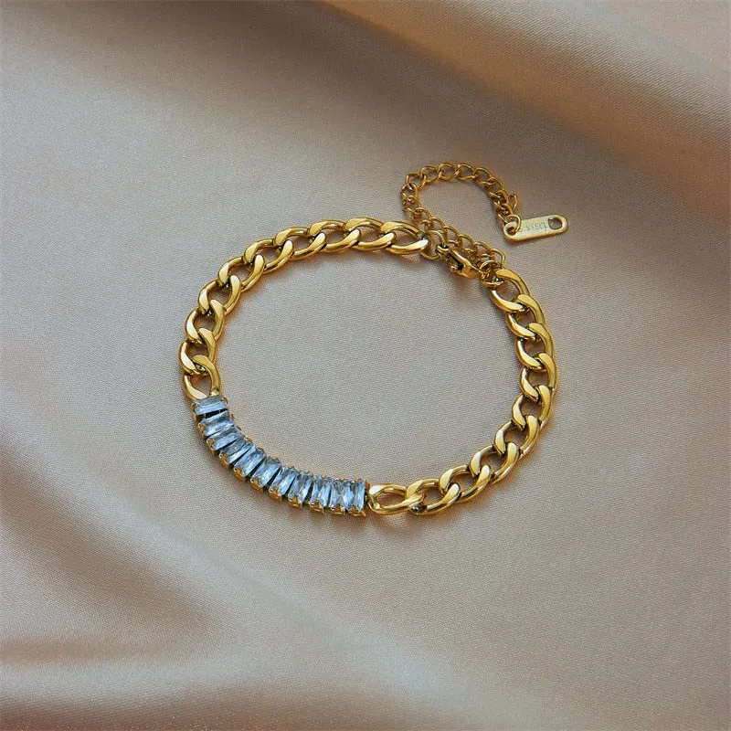 316L Stainless Steel Square Colored Zircon Bracelet For Women