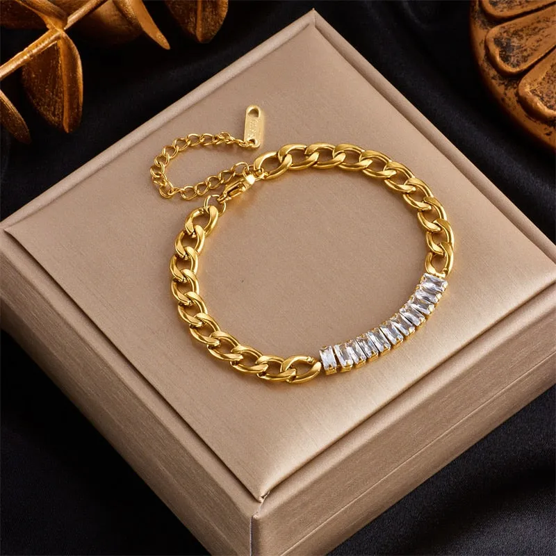 316L Stainless Steel Square Colored Zircon Bracelet For Women