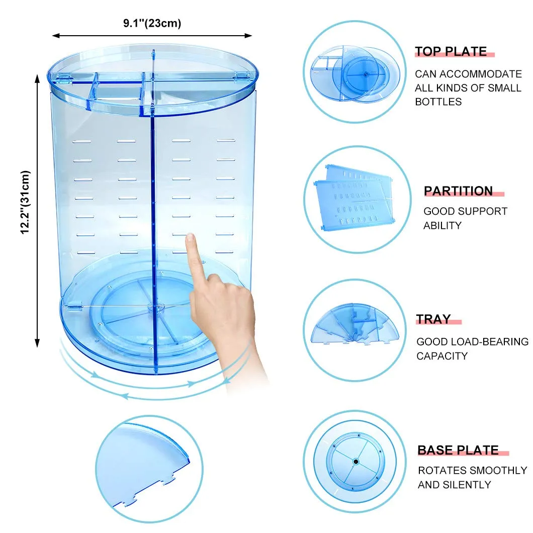 360 Rotating Makeup Organizer, Makeup Carousel Spinning Holder Storage Rack, Large Capacity Make up Caddy Shelf Cosmetics Organizer, Great for Countertop, Blue