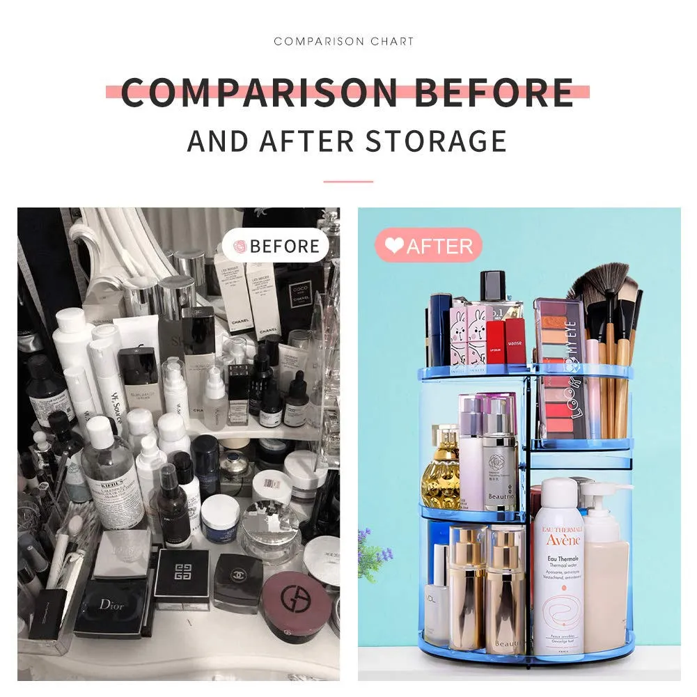 360 Rotating Makeup Organizer, Makeup Carousel Spinning Holder Storage Rack, Large Capacity Make up Caddy Shelf Cosmetics Organizer, Great for Countertop, Blue