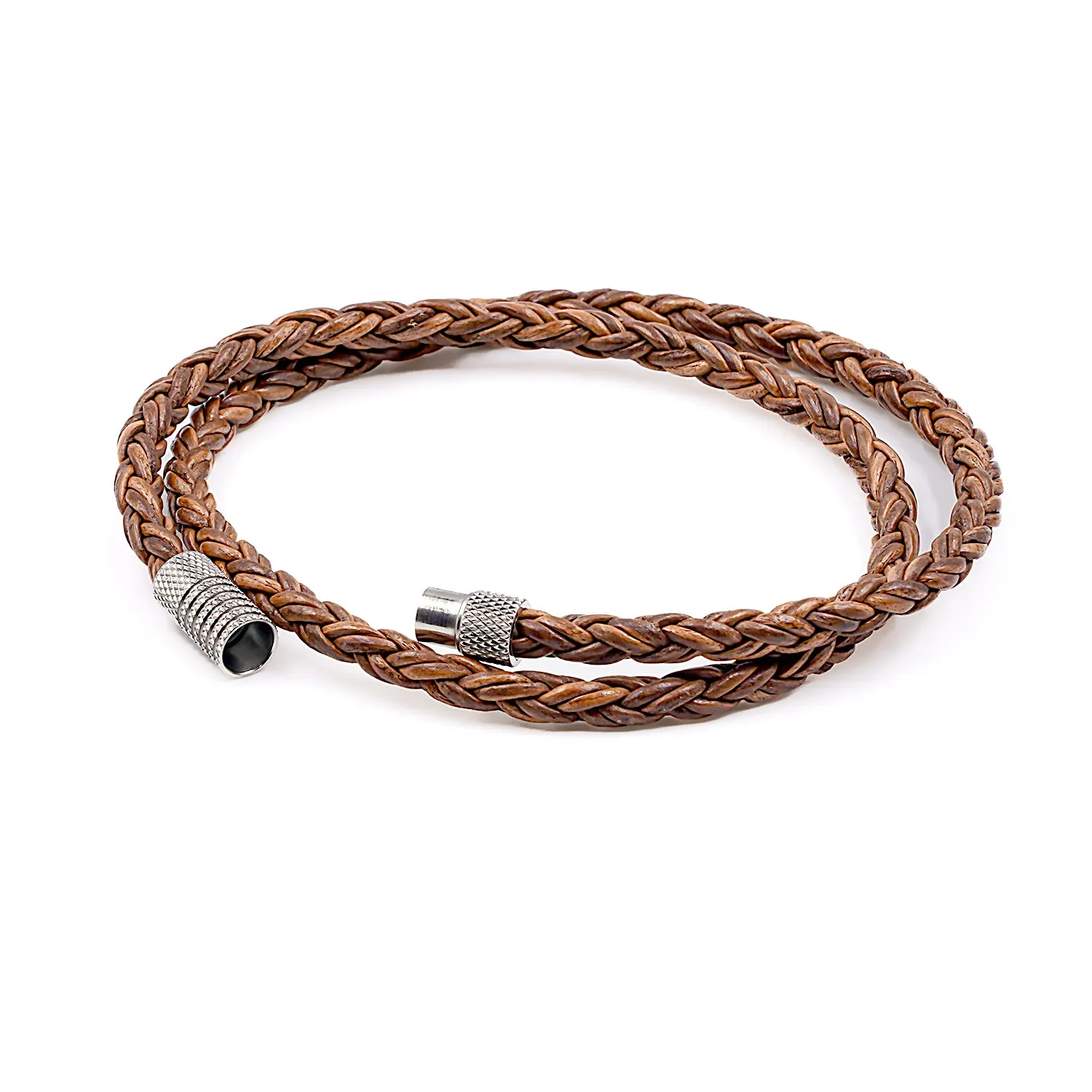 4mm Twisted rope Tan Brown Leather Bracelet.