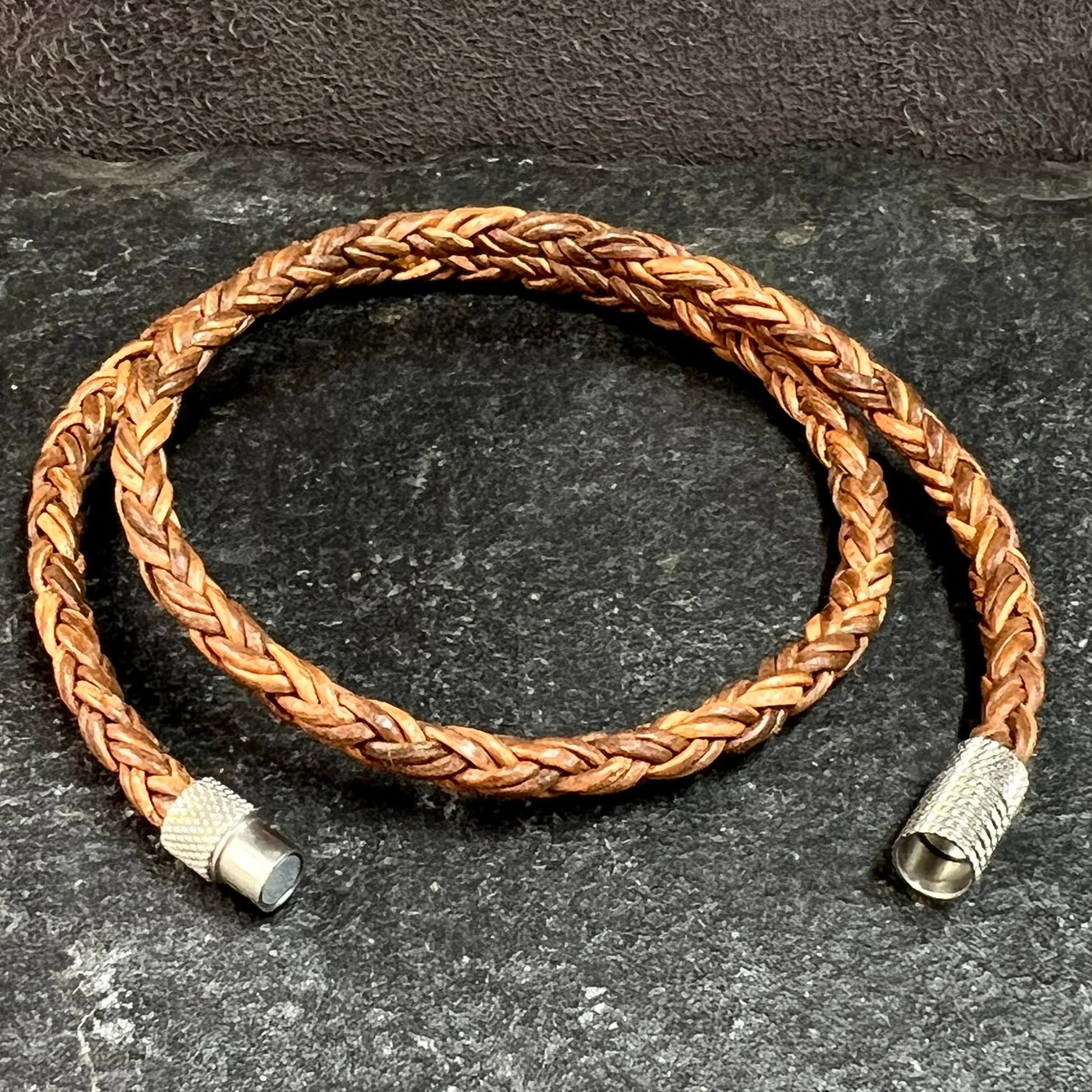 4mm Twisted rope Tan Brown Leather Bracelet.
