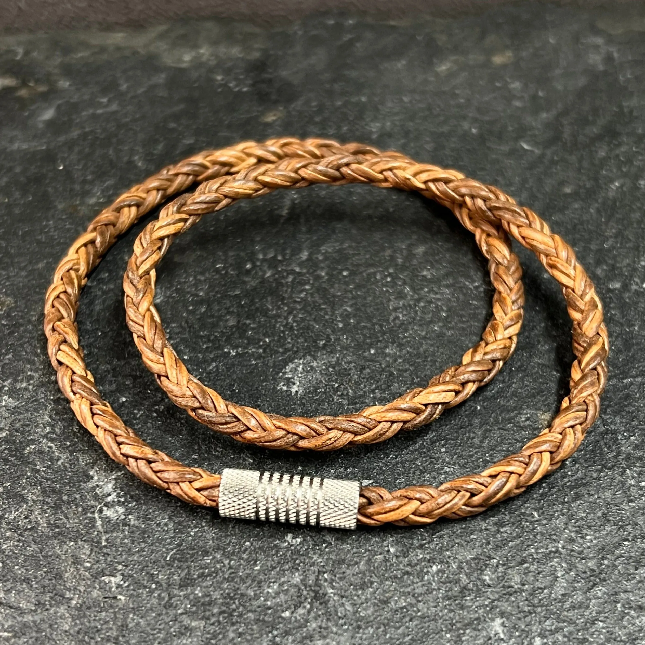4mm Twisted rope Tan Brown Leather Bracelet.