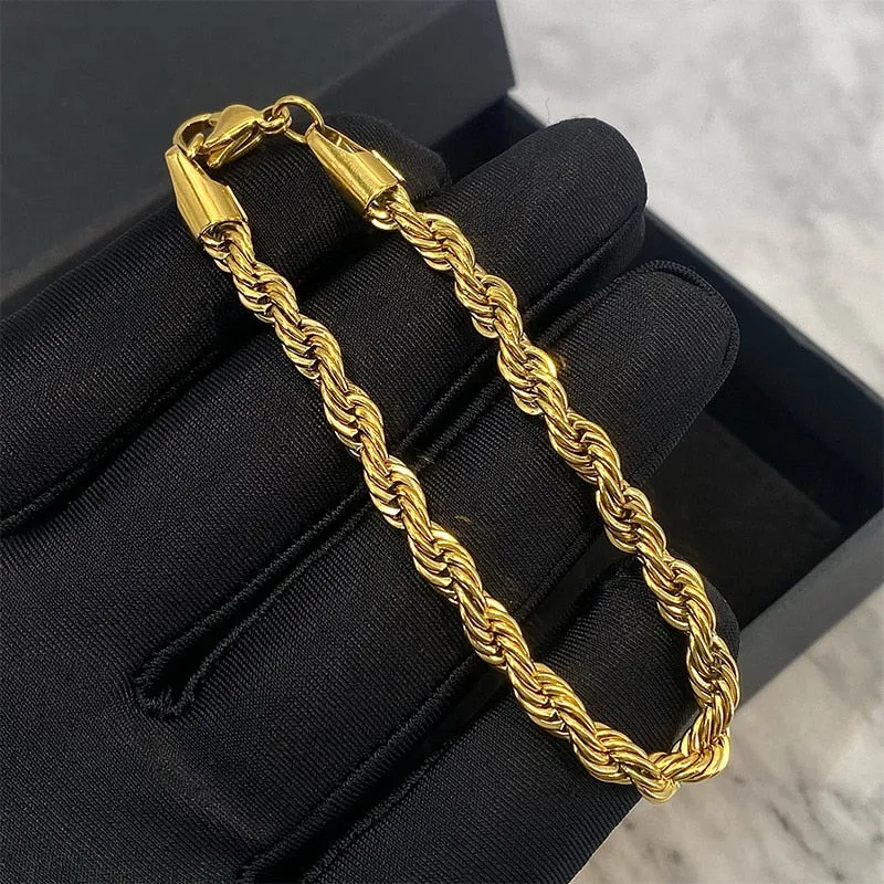 5mm Stainless Steel Twisted Rope Chain Bracelets for Women