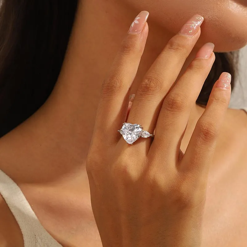 6Ct Women Heart Engagement Ring 925 Sterling Silver April Birthstone Ring Diamond Crystal Promise Wedding Bridal Jewelry Girls Gifts