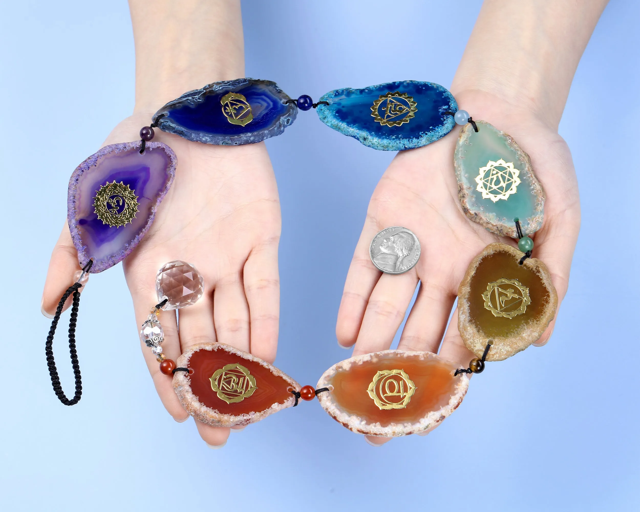 7 Chakra Agate Slice Crystal Ball Prism Suncatcher Hanging Ornament | Jovivi