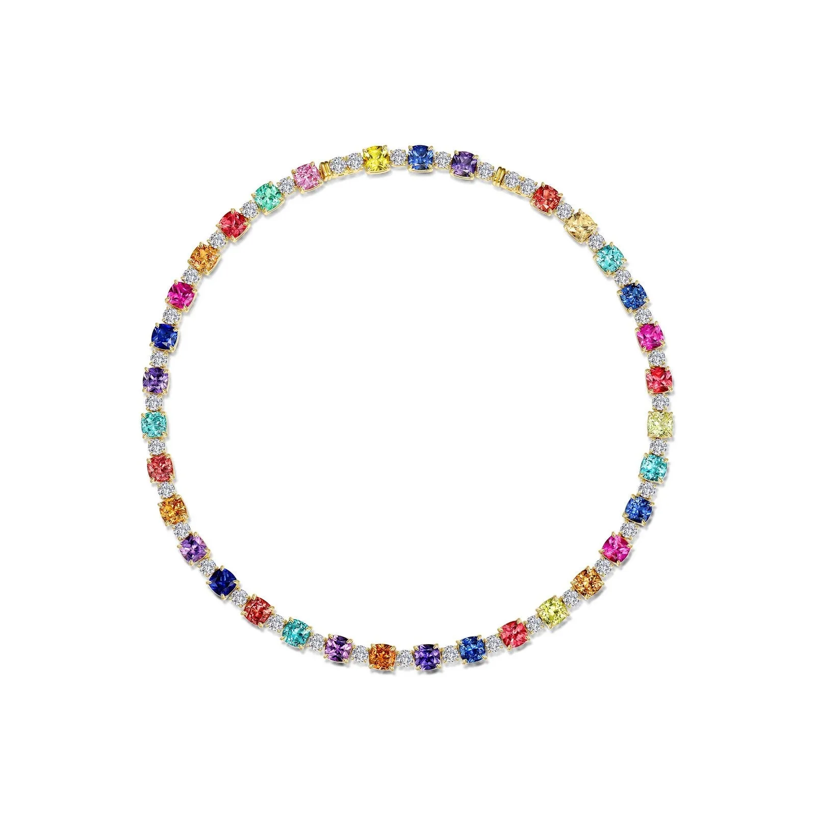 79.96 CTW Fancy Lab-Grown Sapphire Tennis Choker Necklace