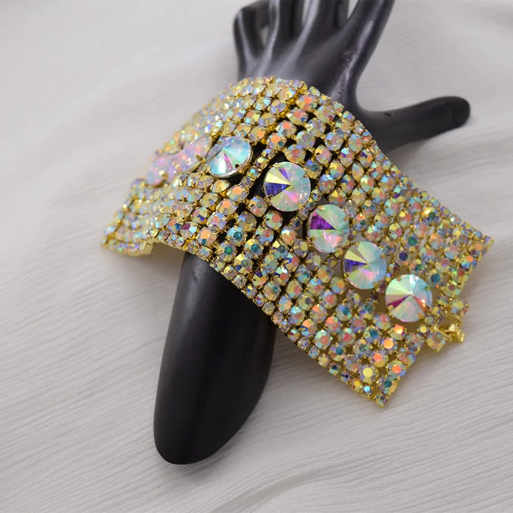 7cm Huge Size  Gold plated Women Bracelet Crystal AB Drag Queen Jewelry