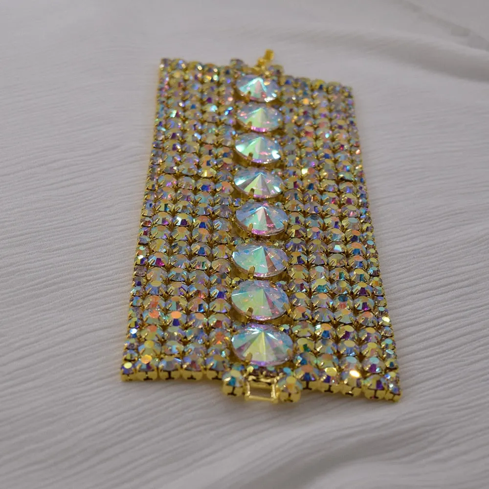 7cm Huge Size  Gold plated Women Bracelet Crystal AB Drag Queen Jewelry