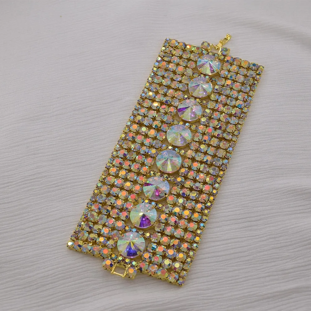 7cm Huge Size  Gold plated Women Bracelet Crystal AB Drag Queen Jewelry
