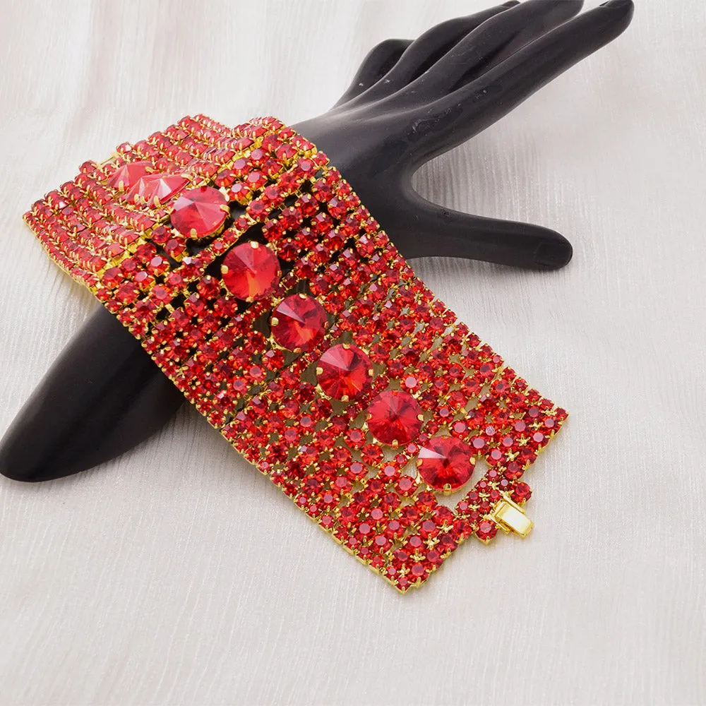 7cm Huge Size  Gold plated Women Bracelet Crystal AB Drag Queen Jewelry
