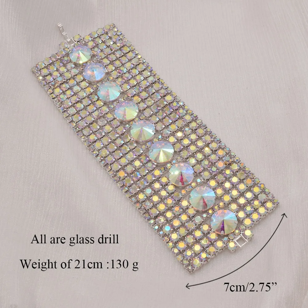 7cm Huge Size  Gold plated Women Bracelet Crystal AB Drag Queen Jewelry