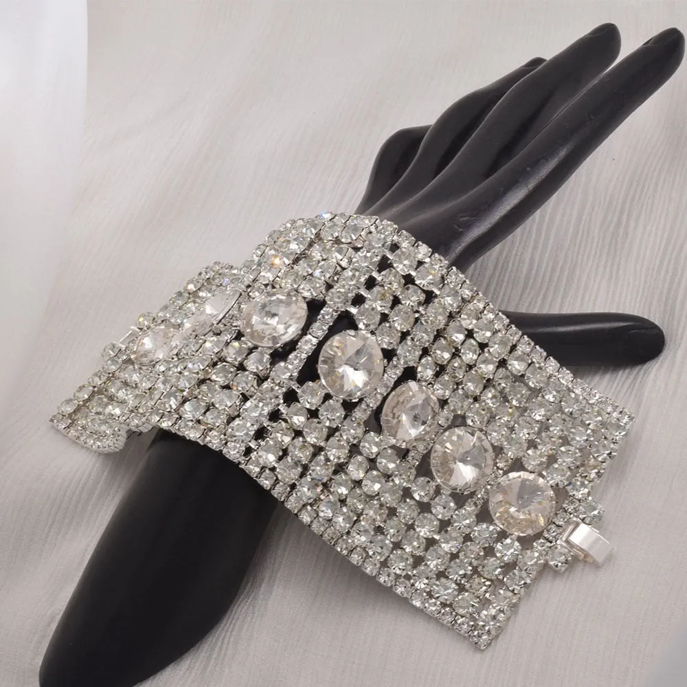 7cm Huge Size  Gold plated Women Bracelet Crystal AB Drag Queen Jewelry