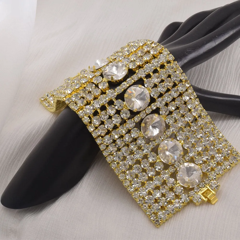 7cm Huge Size  Gold plated Women Bracelet Crystal AB Drag Queen Jewelry