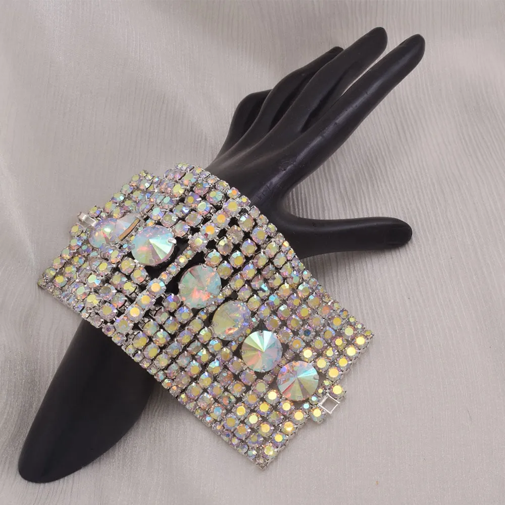 7cm Huge Size  Gold plated Women Bracelet Crystal AB Drag Queen Jewelry