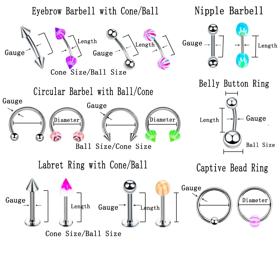 82PCS Piercing Kit Stainless Steel Acrylic Piercing Jewelry Piercing Needle 14G 16G Body Piercing Kit Nose Ear Septum Lip Tongue Eyebrow Belly