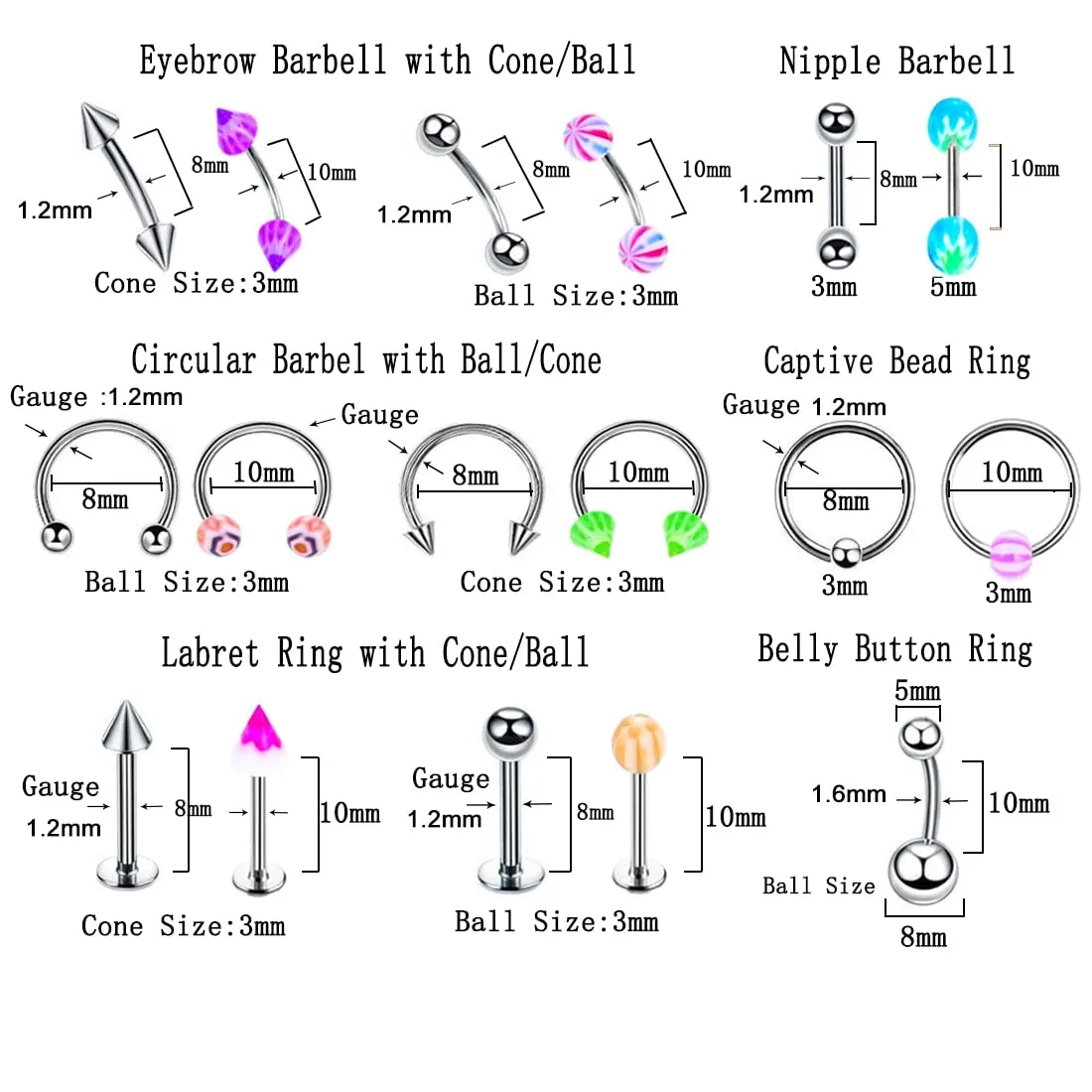 82PCS Piercing Kit Stainless Steel Acrylic Piercing Jewelry Piercing Needle 14G 16G Body Piercing Kit Nose Ear Septum Lip Tongue Eyebrow Belly