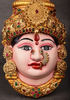 8"Tanjore Style Handpainted  Varalakshmi Face with heavy ornamentation