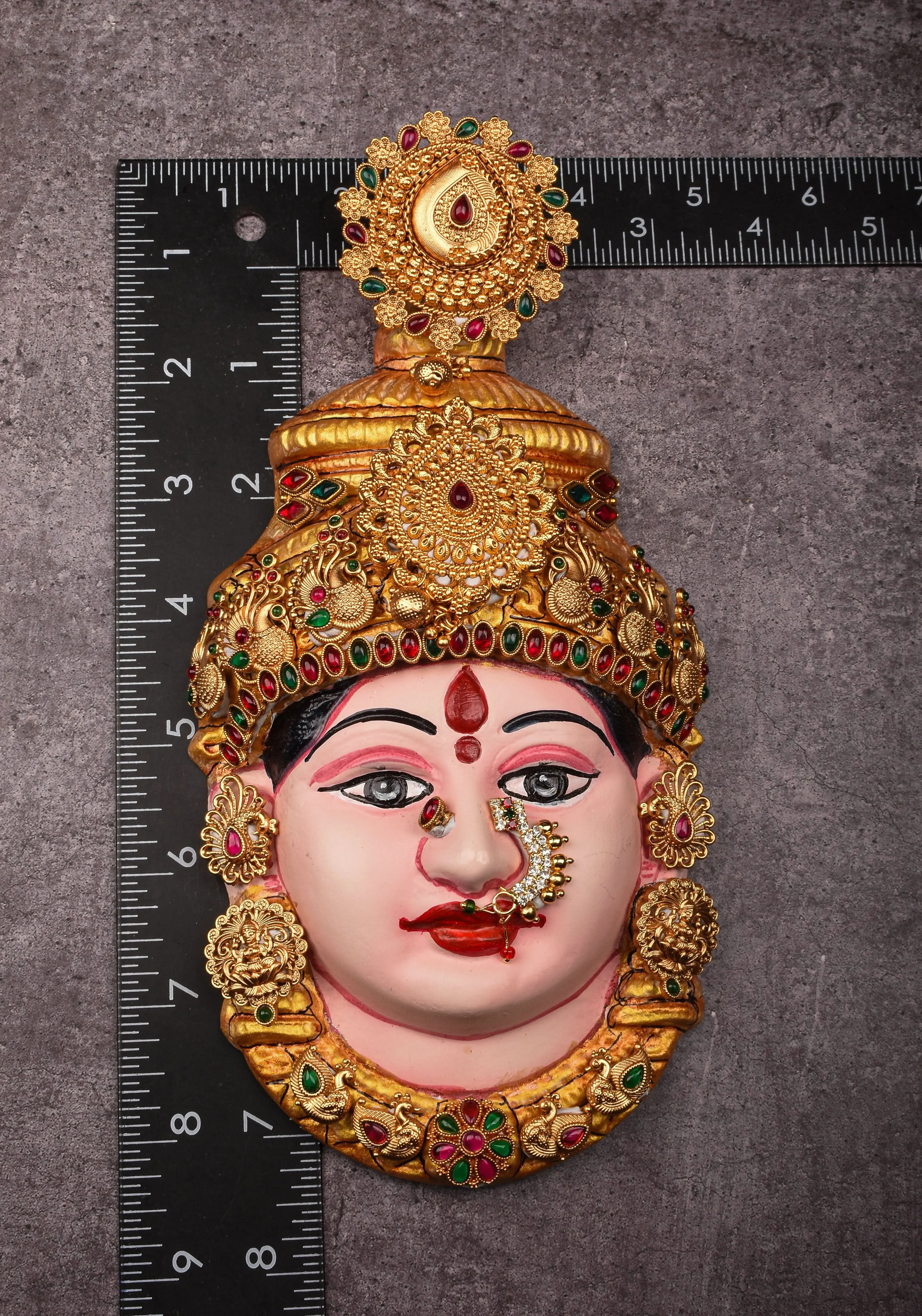 8"Tanjore Style Handpainted  Varalakshmi Face with heavy ornamentation