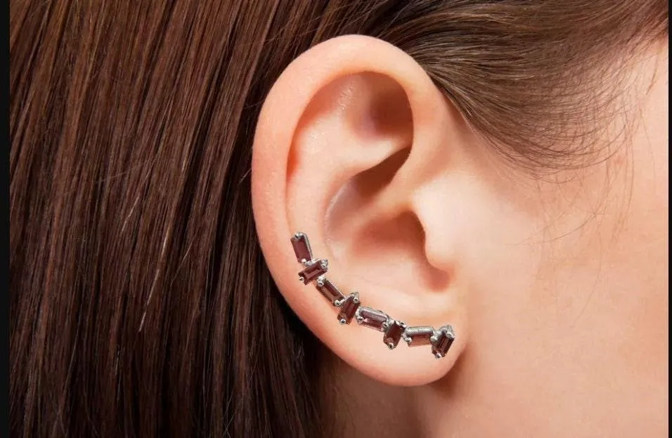 925 Silver Garnet Earrings - Crawler Shape