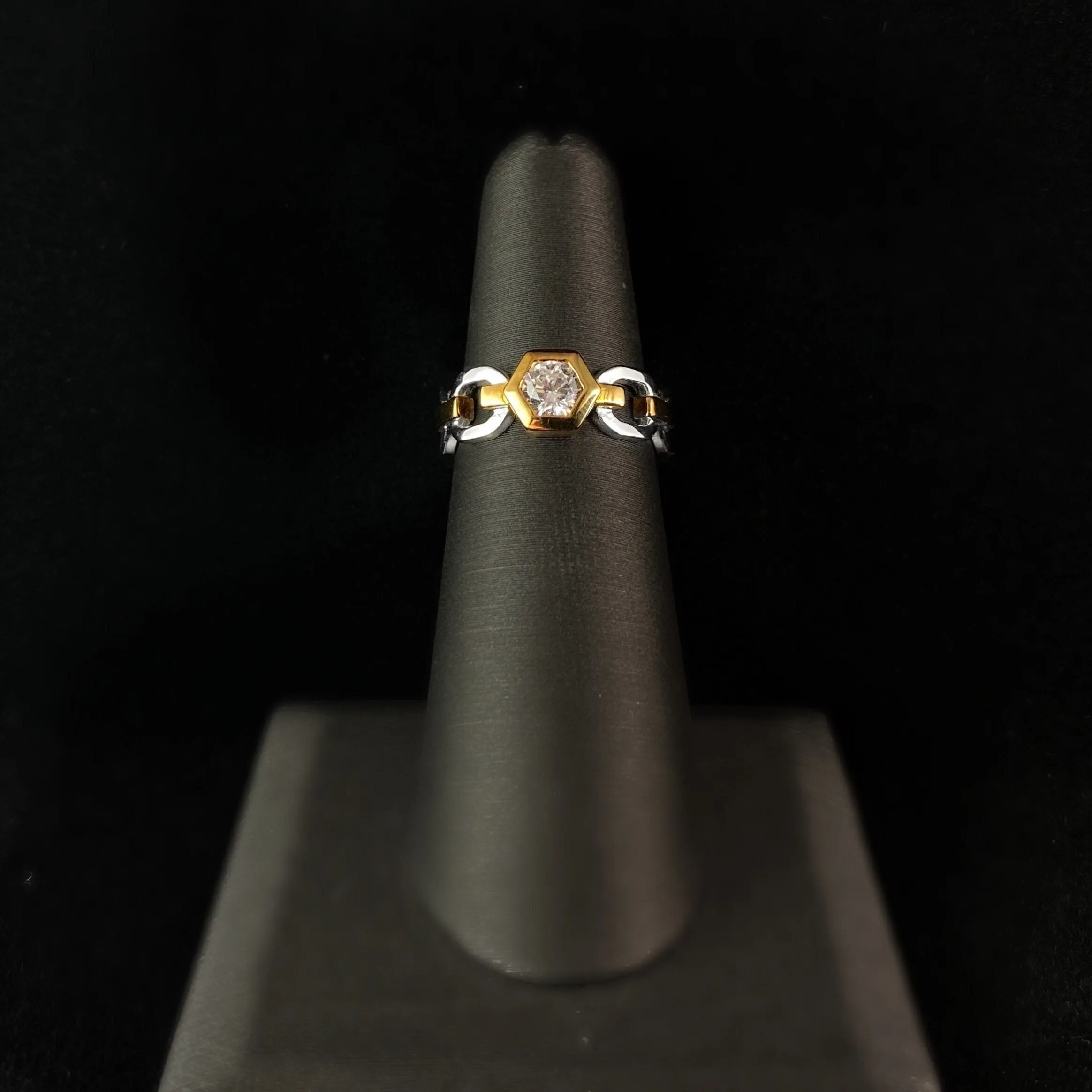 925 Sterling Silver and 18 Carat Gold Plated Ring with CZ Crystal Stone - Elle Jewelry